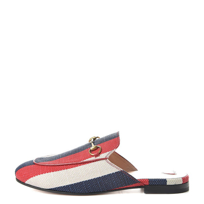 Gucci Canvas Sylvie Stripe Womens Princetown Slippers 38.5 Mystic White Hibiscus Red Maritime 1 of 8