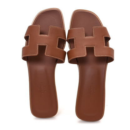Hermes Box Calfskin Oran Sandals 36 Gold 2 of 9