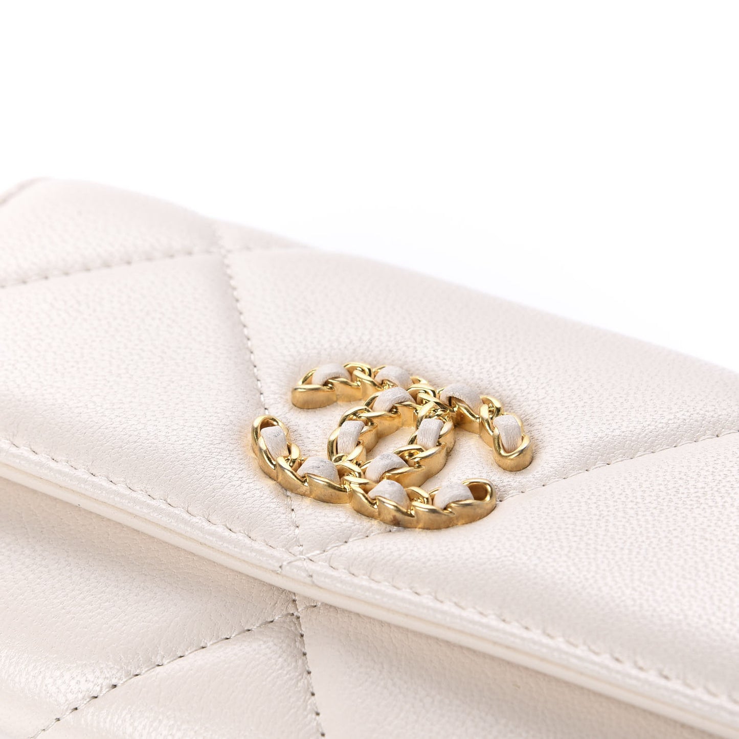 Goatskin Quilted 19 Flap Wallet Light Beige