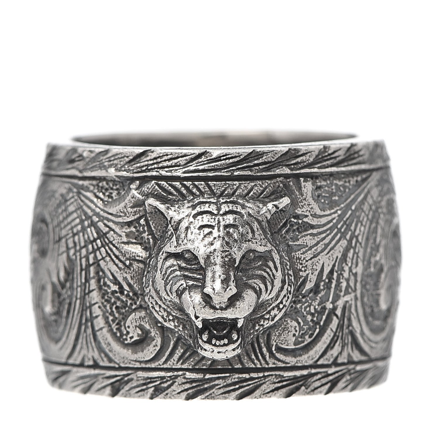 Sterling Silver Wide Feline Band Ring 53 6.25