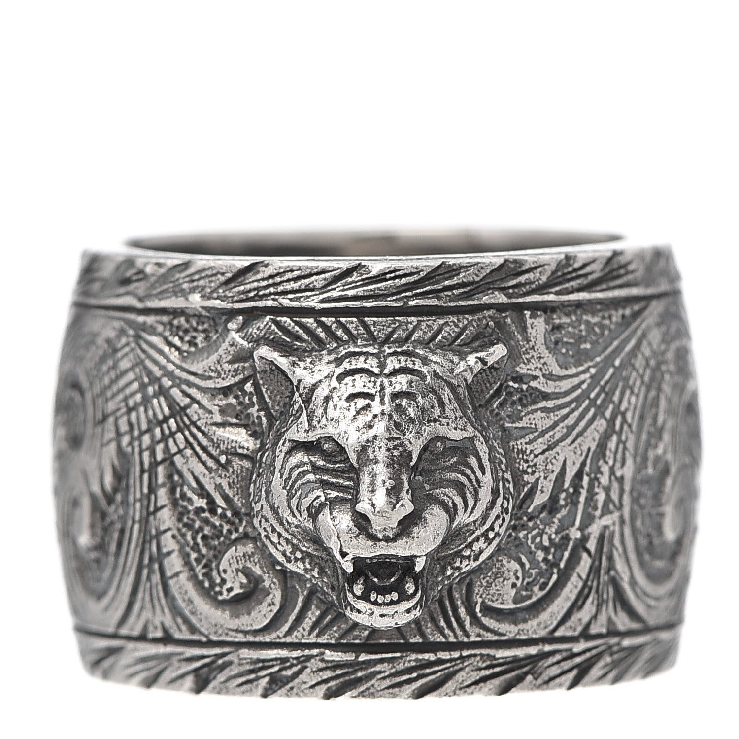 Gucci Sterling Silver Wide Feline Band Ring 53 6.25 1 of 4