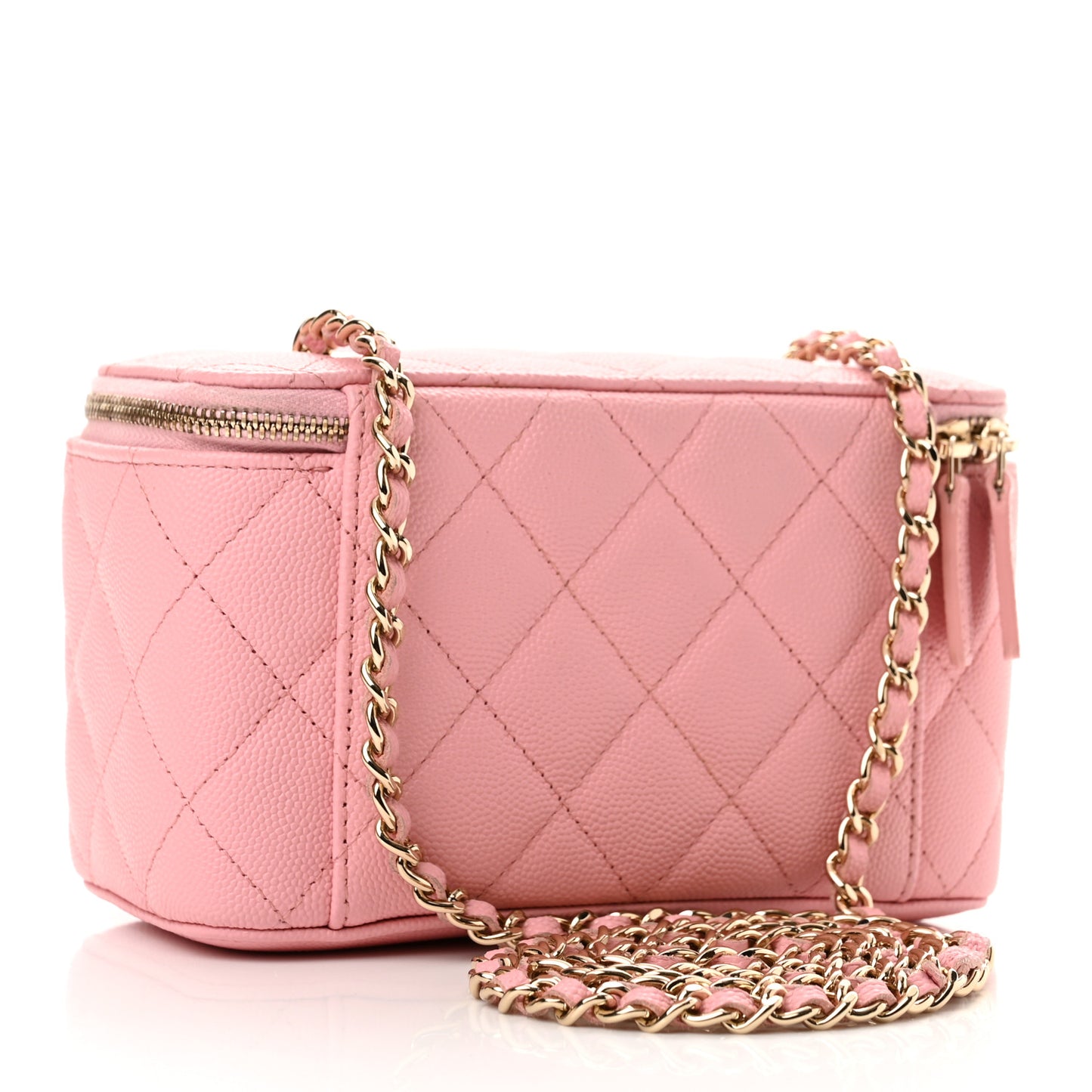 Caviar Quilted Small Vanity Case With Chain Pink