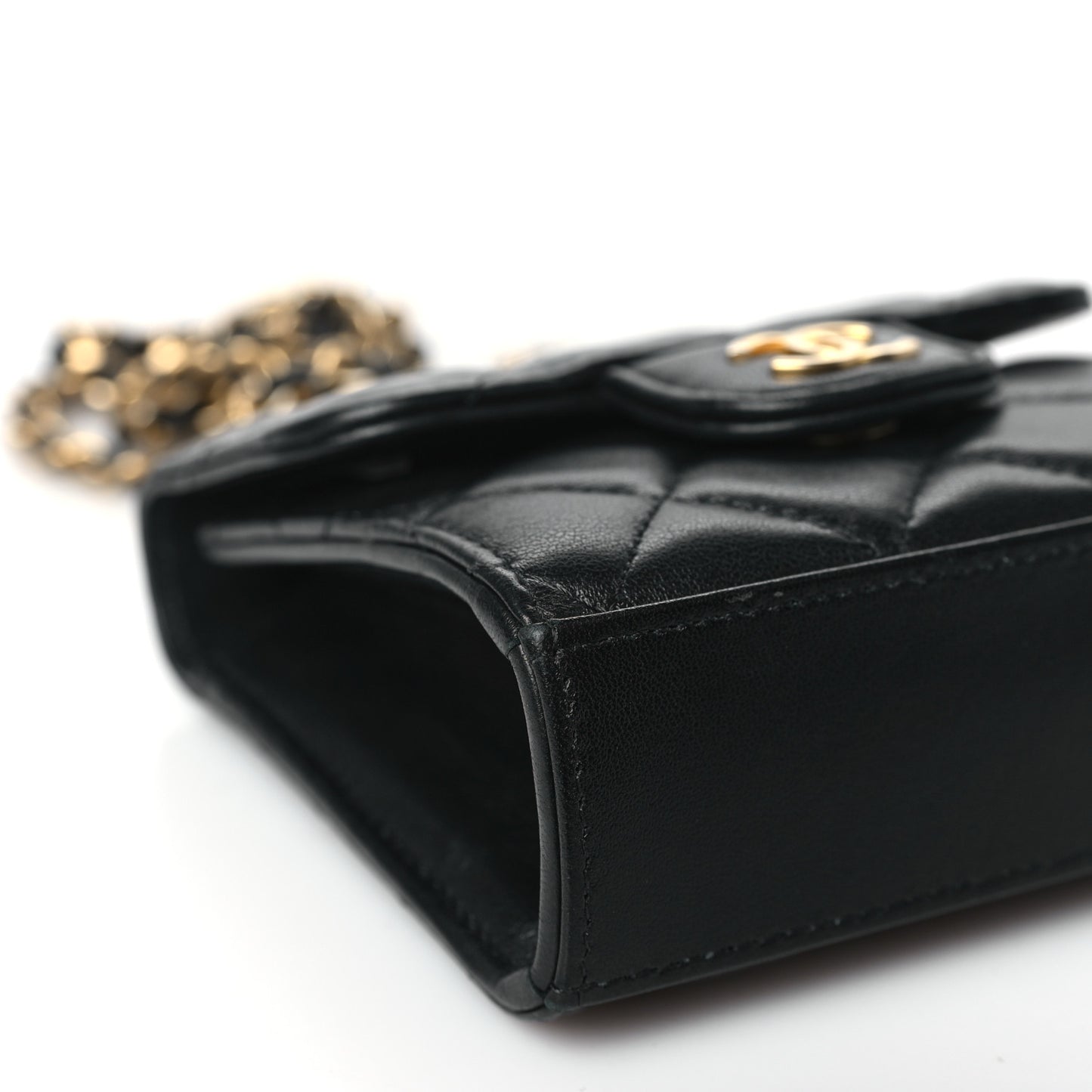 Lambskin Quilted Metal Top Handle Flap Clutch With Chain Black Black
