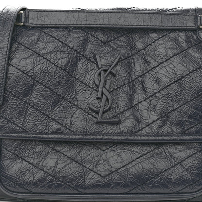 Saint Laurent Crinkled Calfskin Matelasse Monogram Medium Niki Chain Satchel Deep Marine 11 of 13