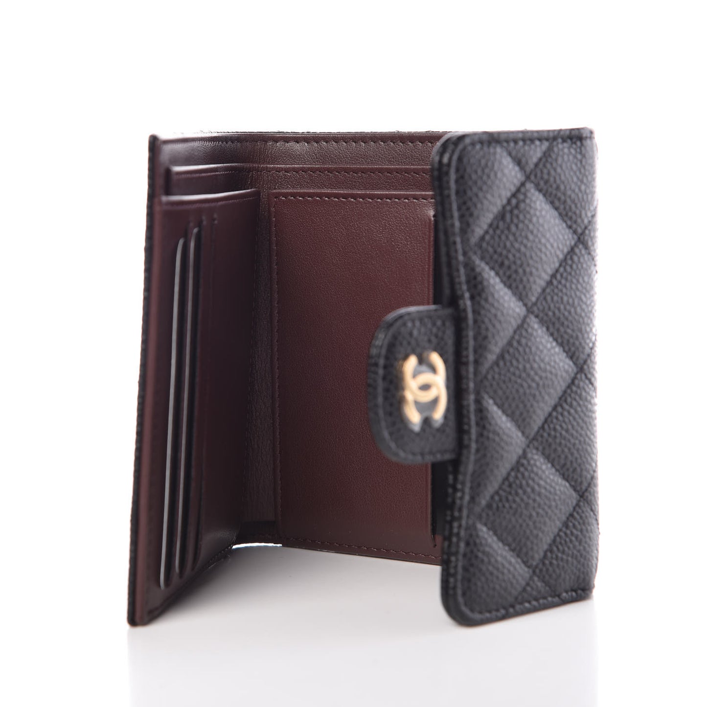 Caviar Quilted Compact Flap Wallet Black