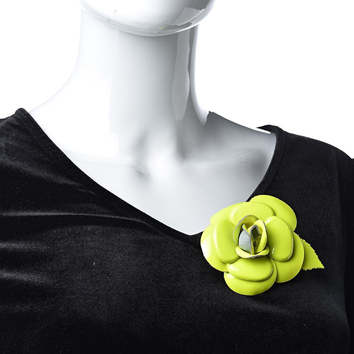 Patent Camellia Pin Brooch Neon Yellow