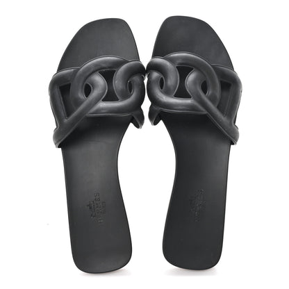 Hermes Rubber Aloha Sandals 38 Black 2 of 9