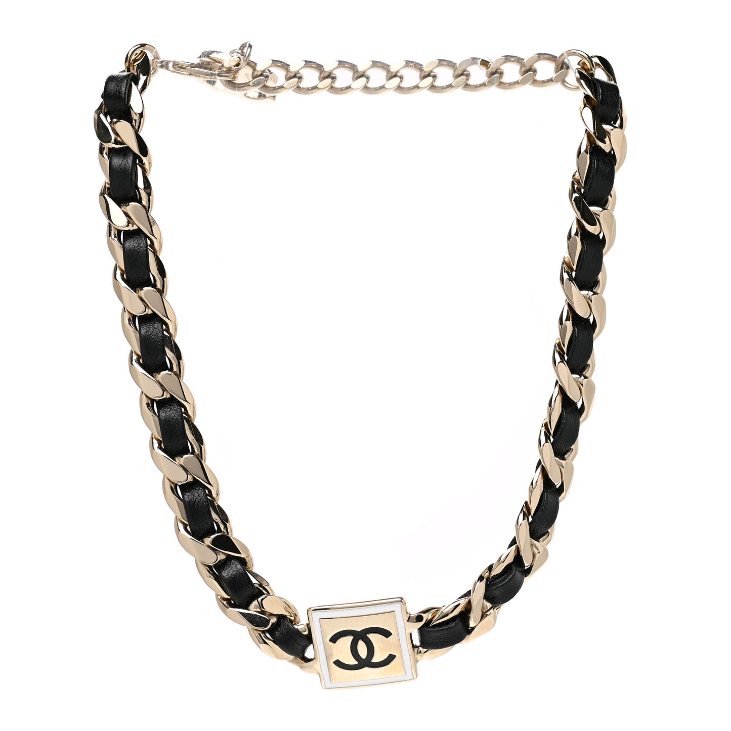 Metal Lambskin CC Square Choker Gold Black White