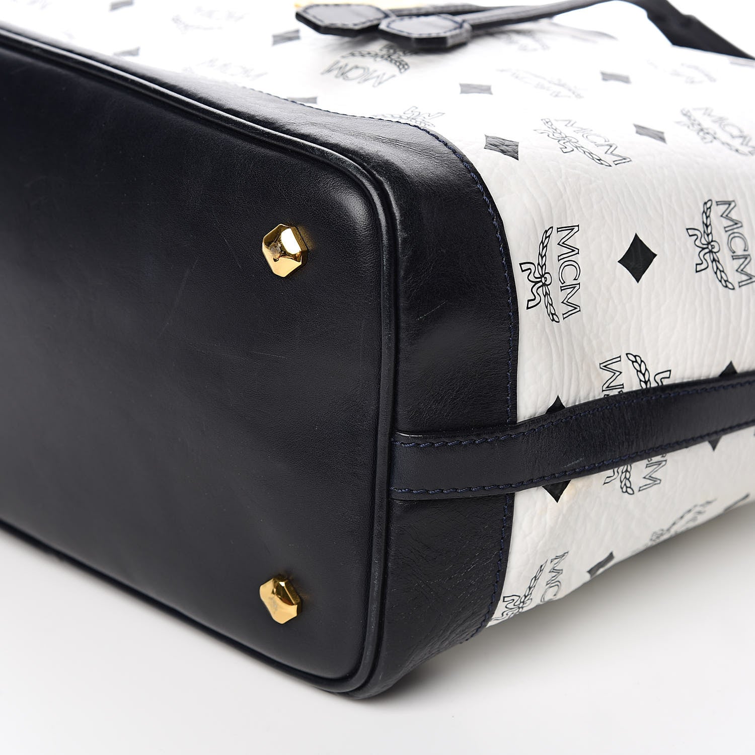 MCM Visetos Small Heritage Drawstring Bucket Bag White Black 9 of 10