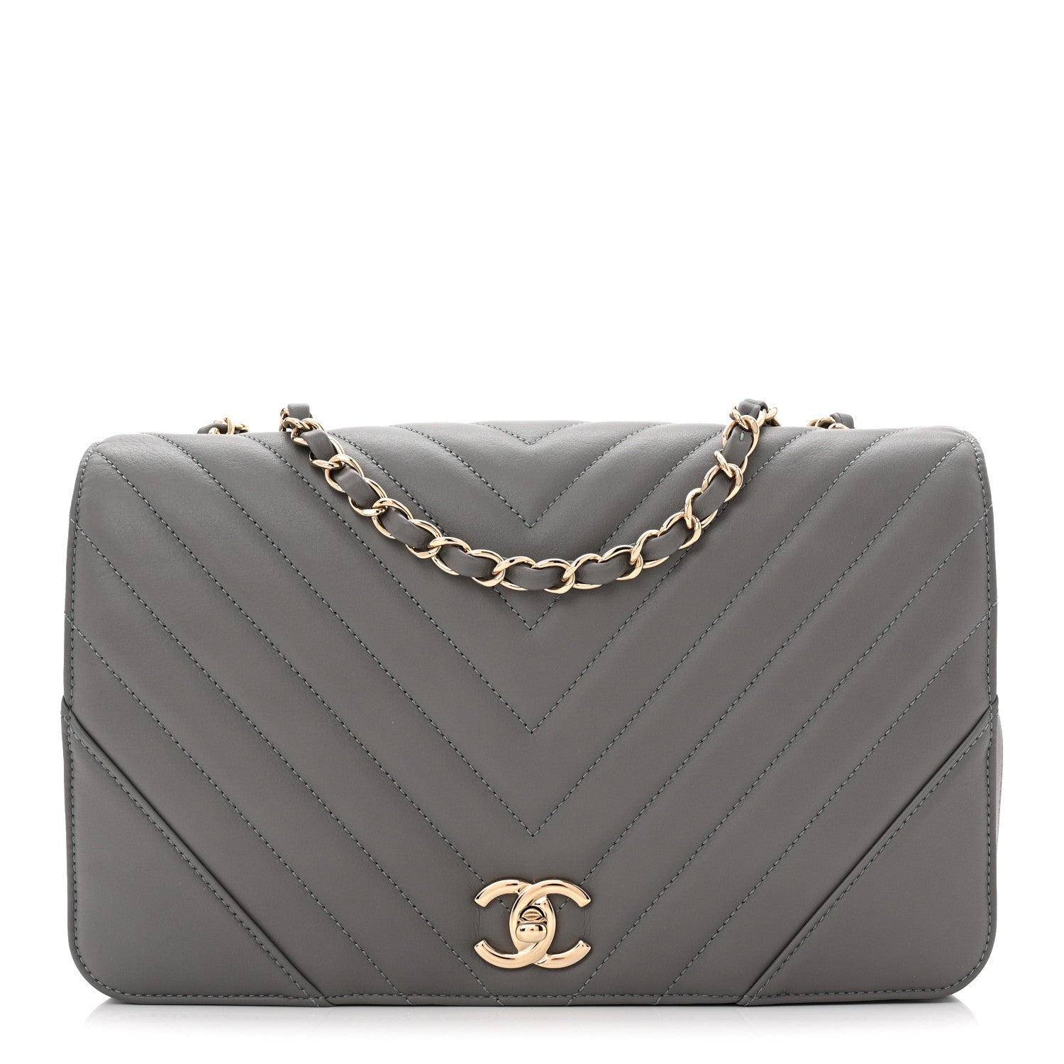 Chanel Calfskin Chevron Quilted Large Statement Flap Grey 1 of 10