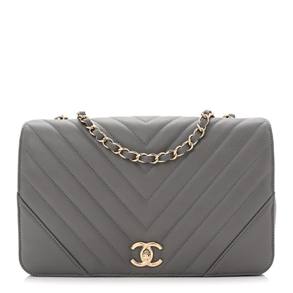 Chanel Calfskin Chevron Quilted Large Statement Flap Grey 1 of 10