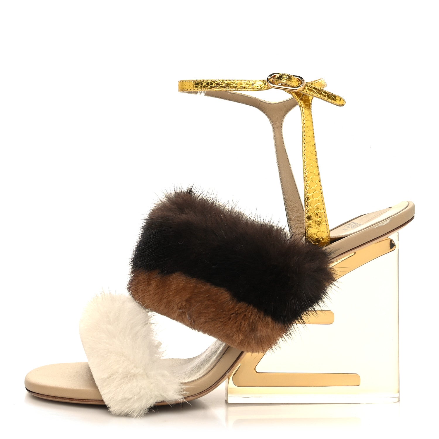 Fendi Mink Ayers Lucite Fendi First 95mm Sandals 40 Natural Brown 1 of 8
