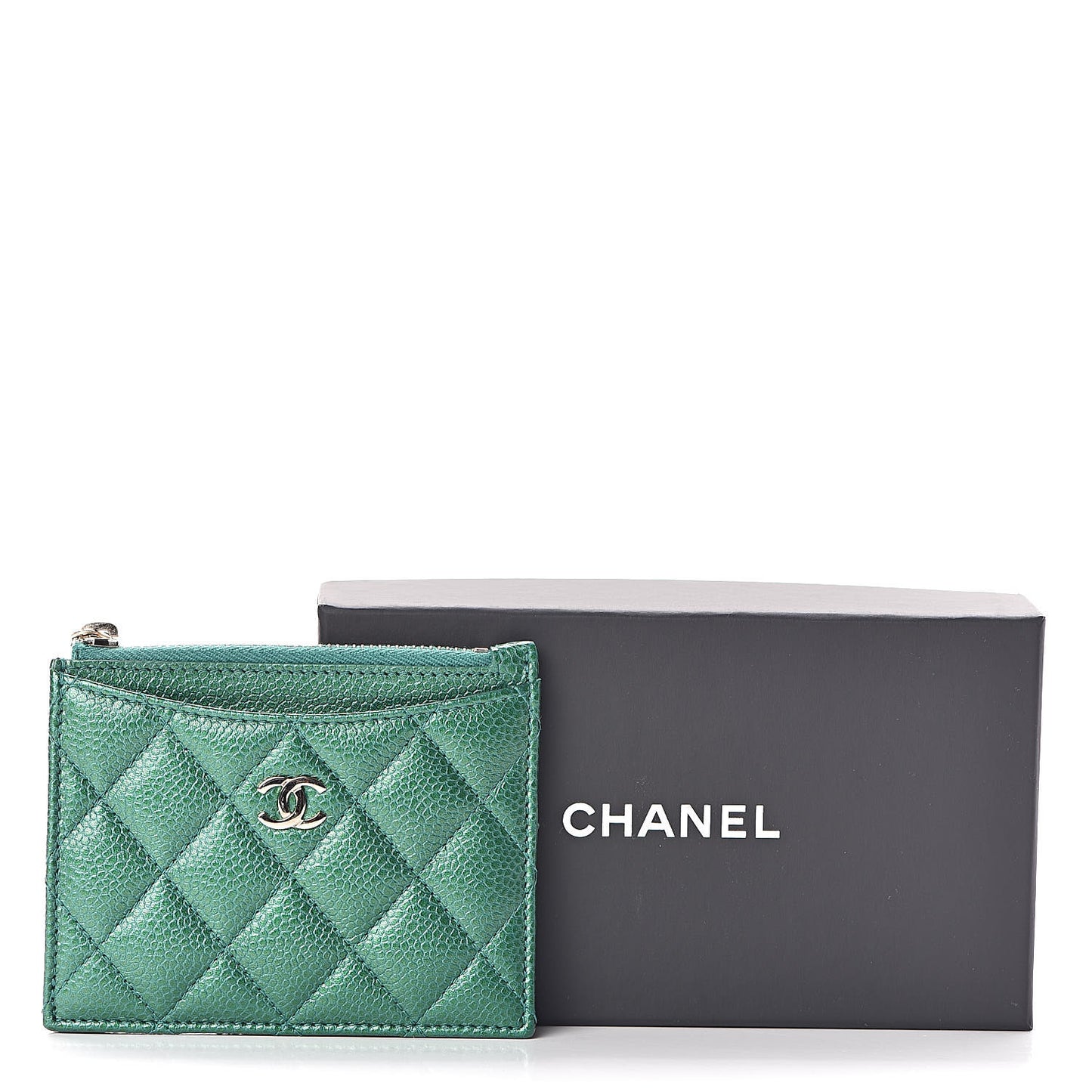 Metallic Caviar Quilted CC Zip Card Holder Green