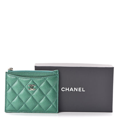 Chanel Metallic Caviar Quilted CC Zip Card Holder Green 8 of 8