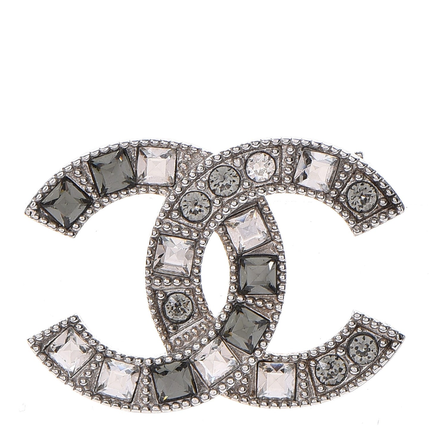 Crystal Baguette CC Brooch Grey Silver