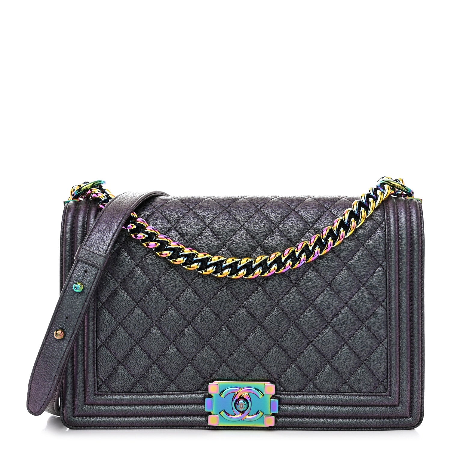 Chanel Iridescent Goatskin Quilted New Medium Boy Flap Purple 1 of 11