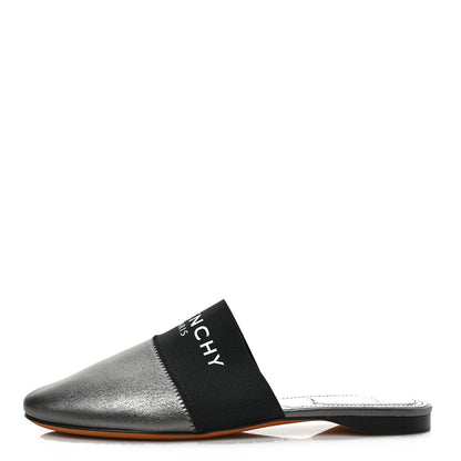 Givenchy Metallic Calfskin Bedford Logo Mule Slides 36.5 Black 1 of 8