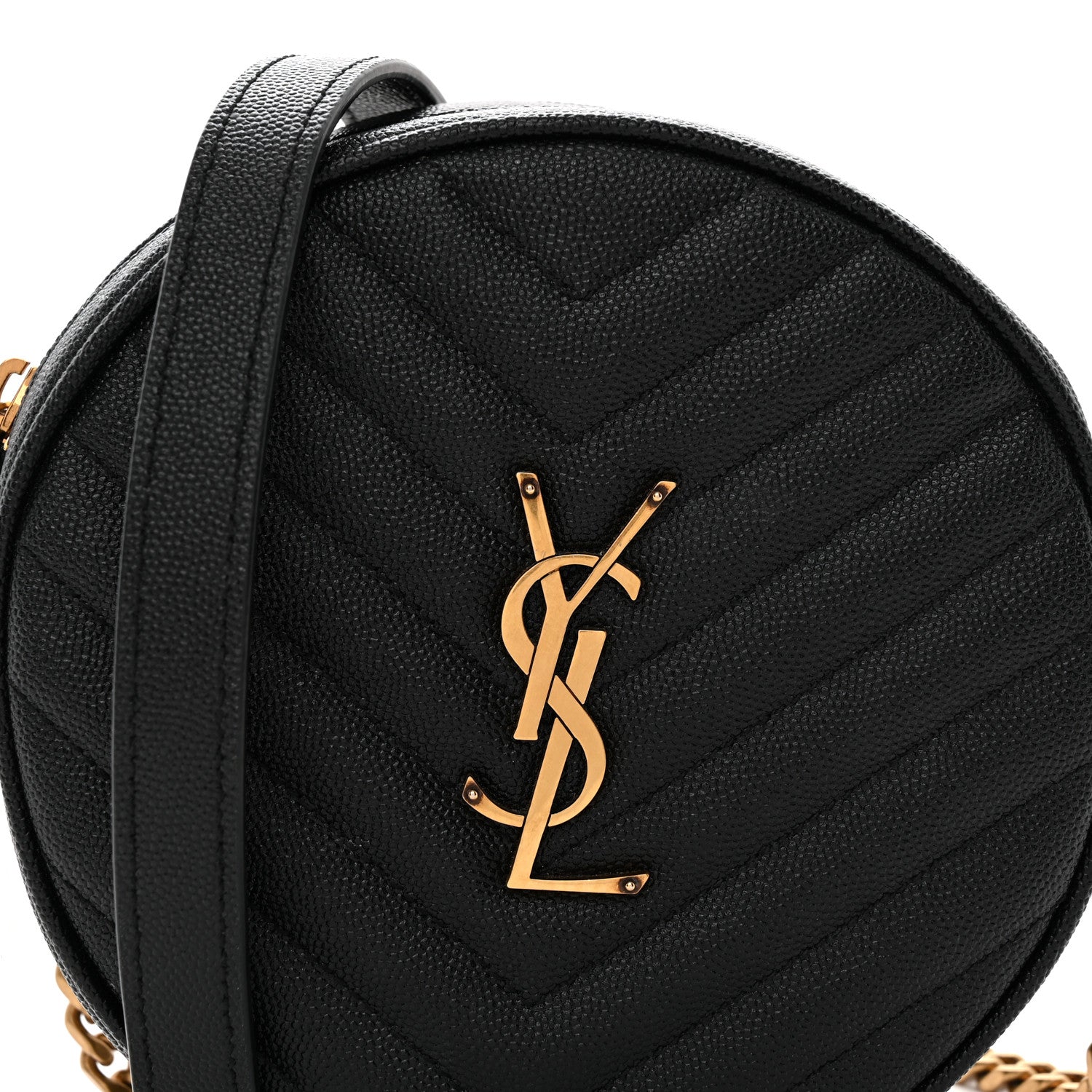 Saint Laurent Grain De Poudre Matelasse Chevron Quilted Round Vinyle Camera Bag Black 8 of 10