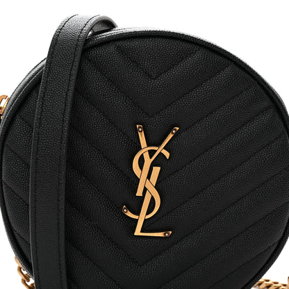Saint Laurent Grain De Poudre Matelasse Chevron Quilted Round Vinyle Camera Bag Black 8 of 10
