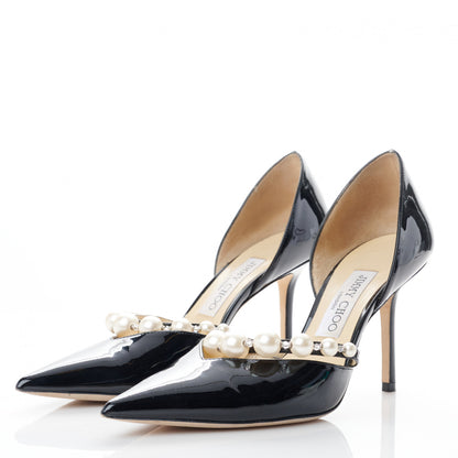 Jimmy Choo Patent Pearl Embellished Aurelie 85 Pumps 38 Black 3 of 7