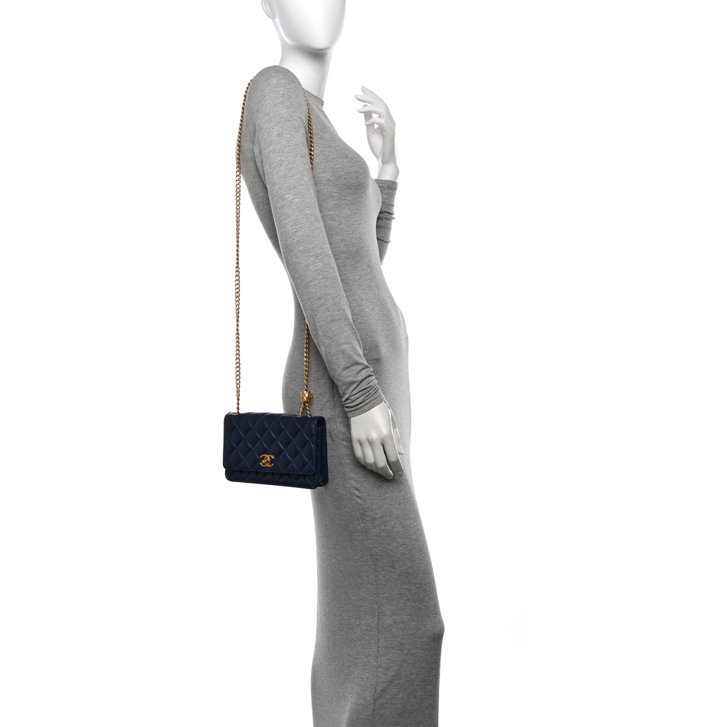 Lambskin Quilted Pillow Crush Wallet On Chain WOC Dark Blue
