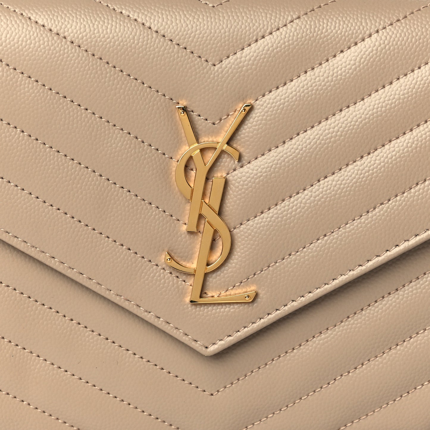 Grain De Poudre Matelasse Chevron Monogram Chain Wallet Dark Beige