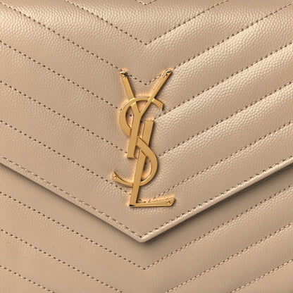 Saint Laurent Grain De Poudre Matelasse Chevron Monogram Chain Wallet Dark Beige 8 of 11