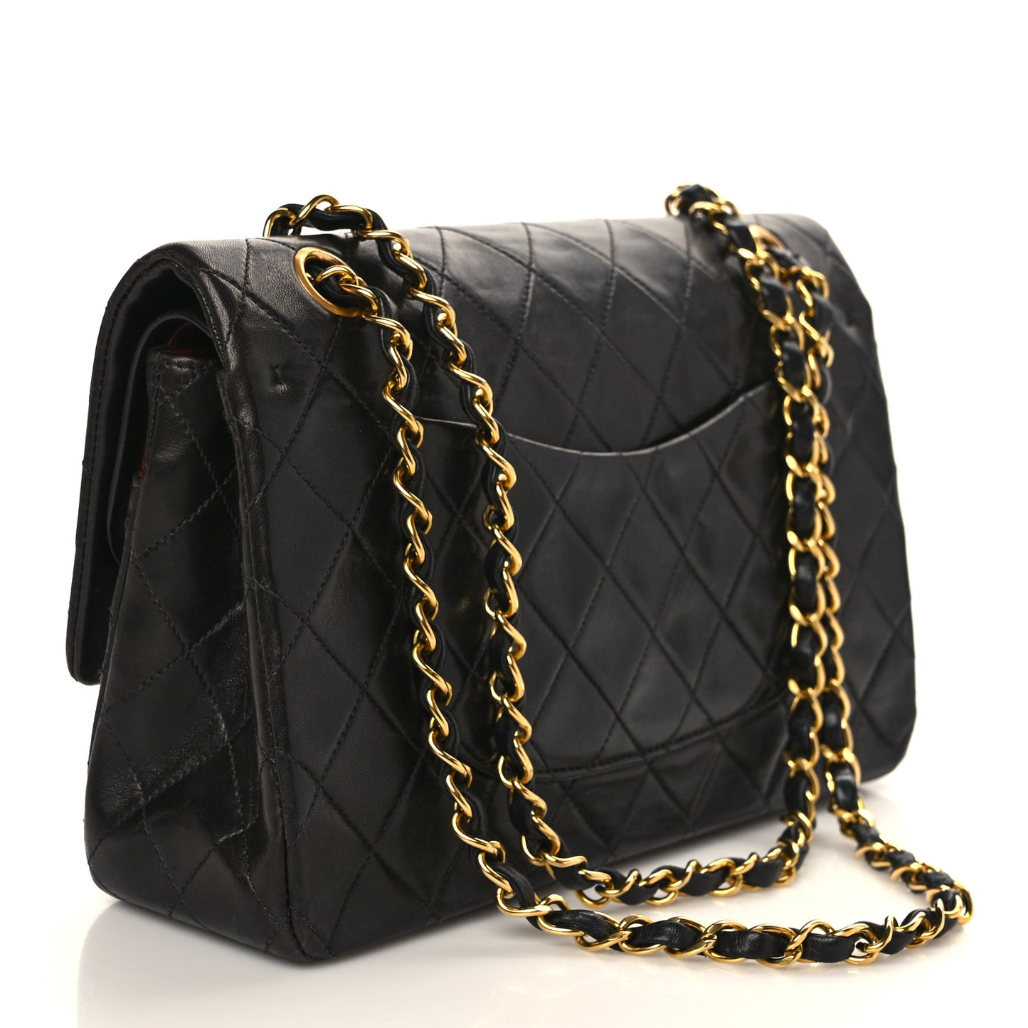 Lambskin Quilted Medium Double Flap Black