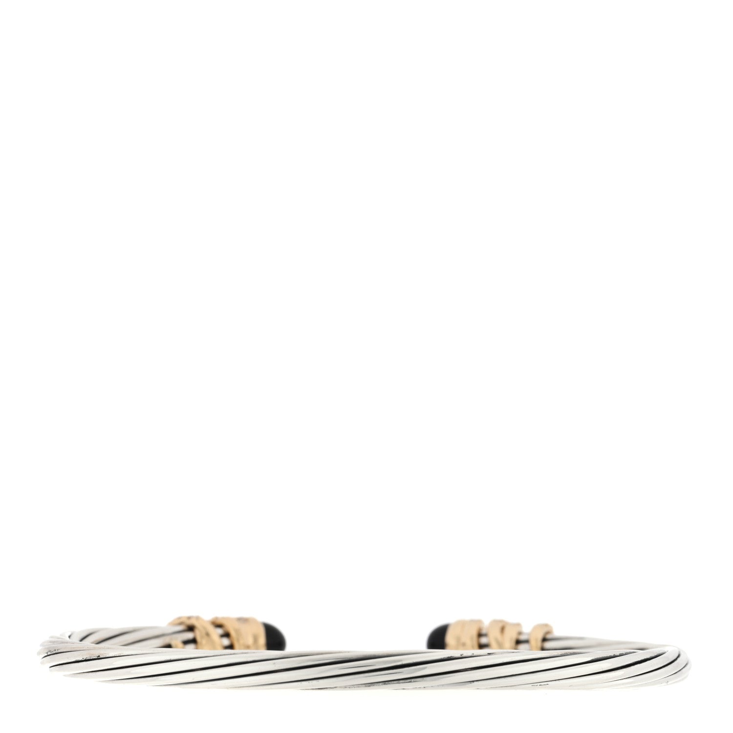 David Yurman Sterling Silver 18K Yellow Gold Diamond Black Onyx 4mm Helena Cuff Bracelet 2 of 3