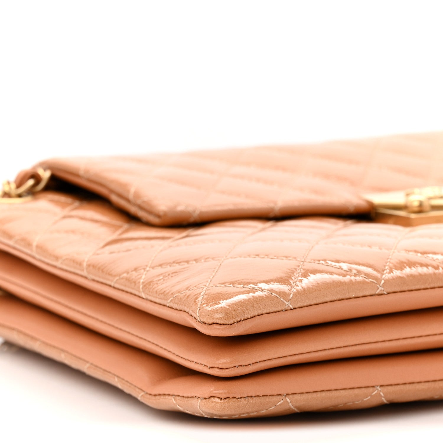 Chanel Patent Goatskin Quilted 3 Pocket Accordion Flap Beige 9 of 10