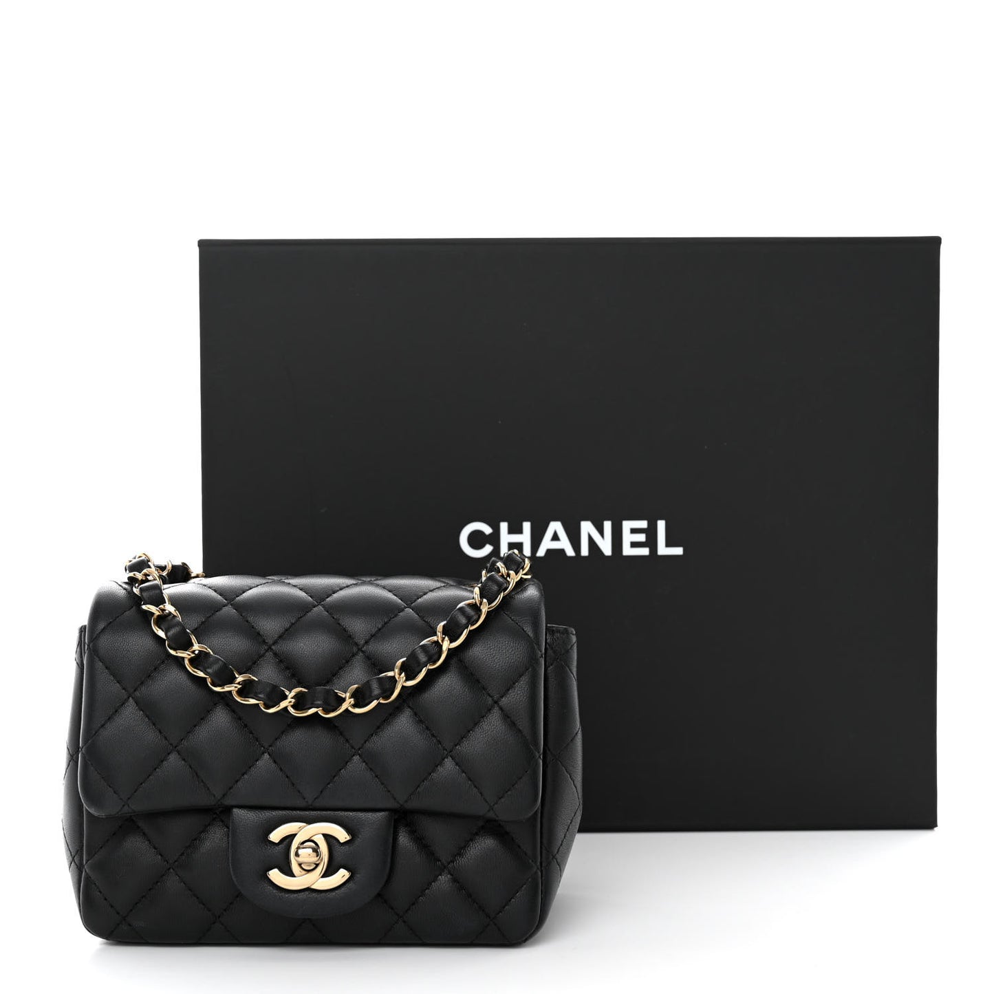 Lambskin Quilted Mini Square Flap Black