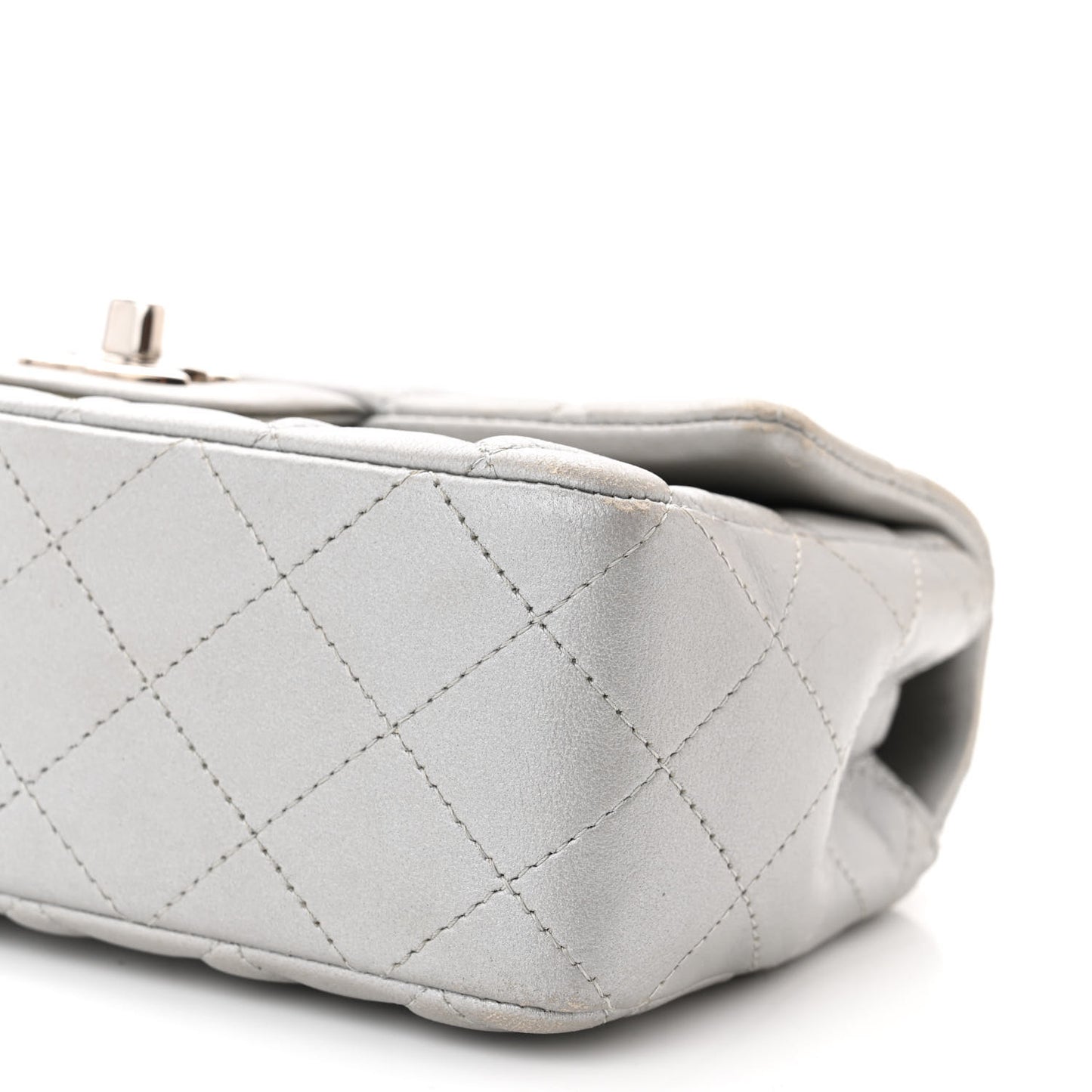 Metallic Lambskin Quilted Mini Rectangular Flap Silver