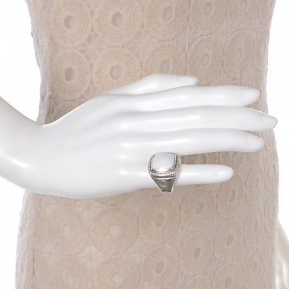 David Yurman Sterling Silver 17mm White Agate Diamond Ring 7 2 of 5