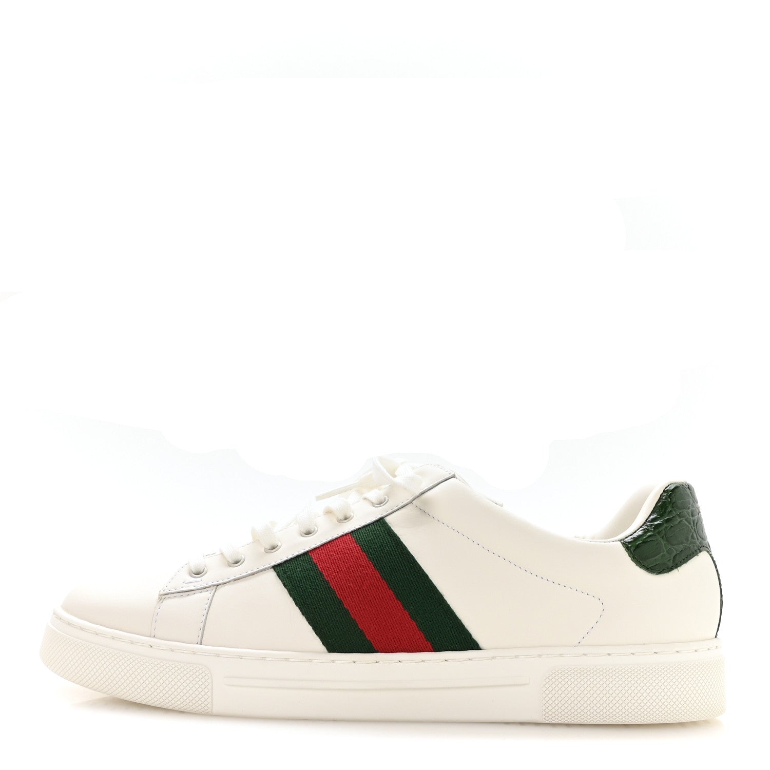 Gucci Calfskin Crocodile Web Mens Ace Sneakers 8.5 White Green 1 of 9