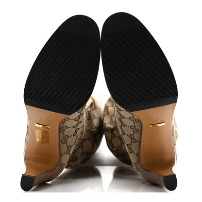 Gucci Monogram Malaga Kid Lisa Mid Heel Boots 40 Beige Ebony 5 of 9