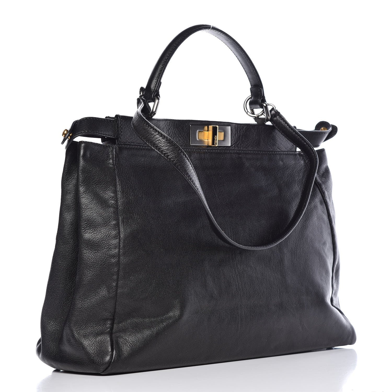 Fendi Goatskin Zucca Large Peekaboo Iconic Satchel Black Tobacco 4 of 12