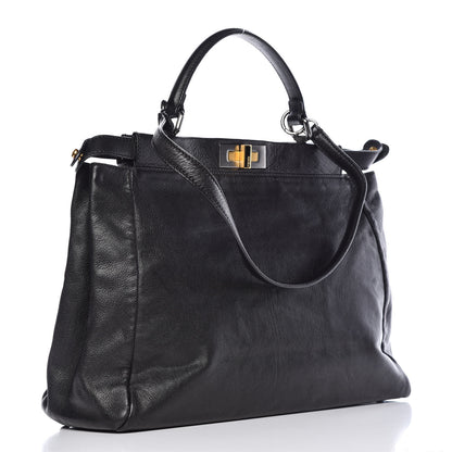 Fendi Goatskin Zucca Large Peekaboo Iconic Satchel Black Tobacco 4 of 12