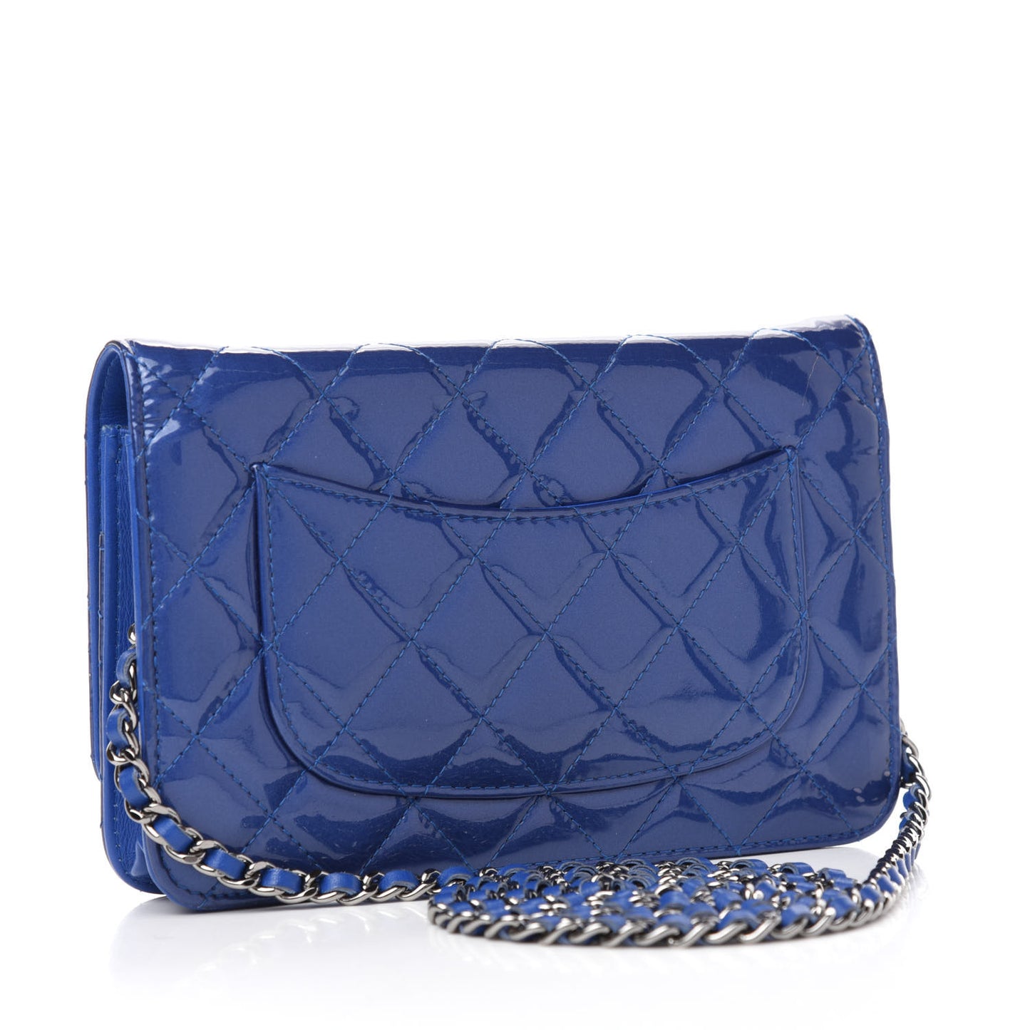 Patent Quilted Wallet On Chain WOC Dark Blue