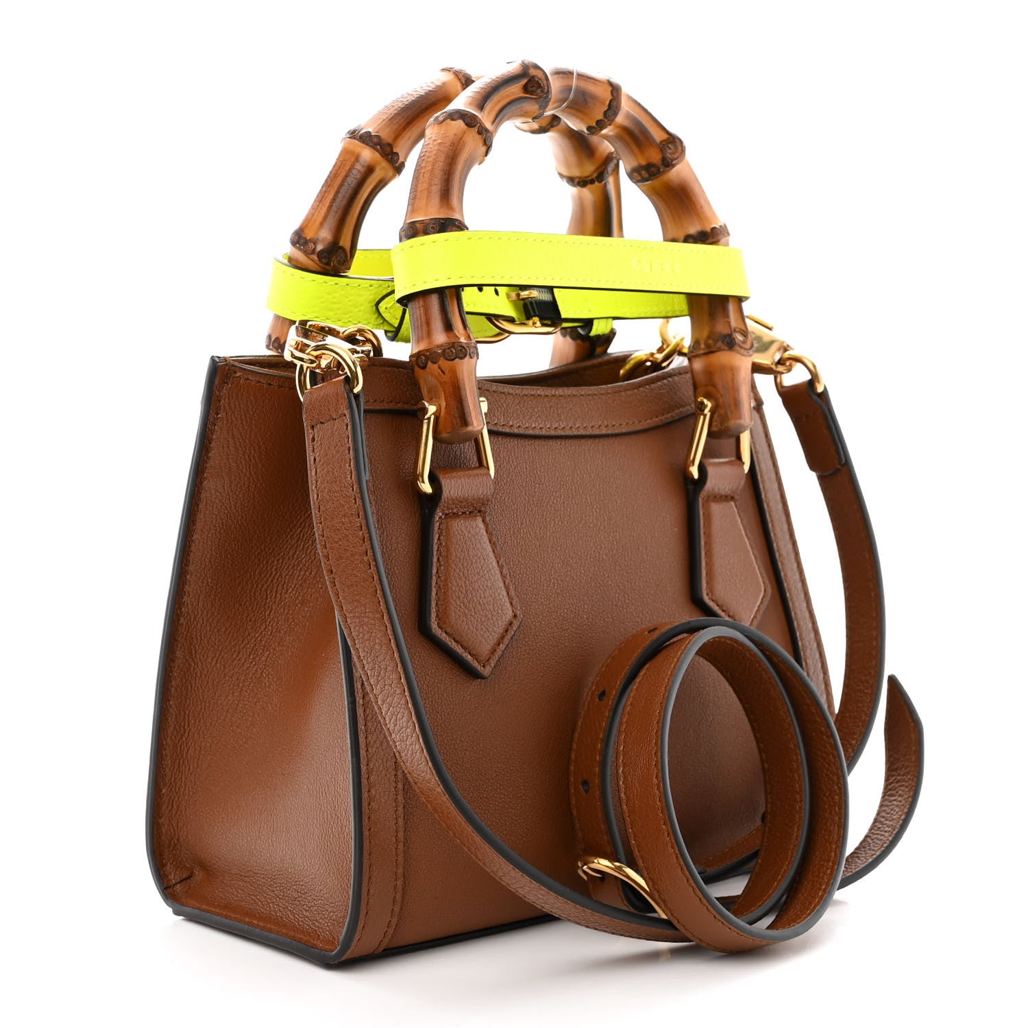 Gucci Wonka Grain Calfskin Mini Diana Tote Bag Cuir Yellow Fluo 3 of 10