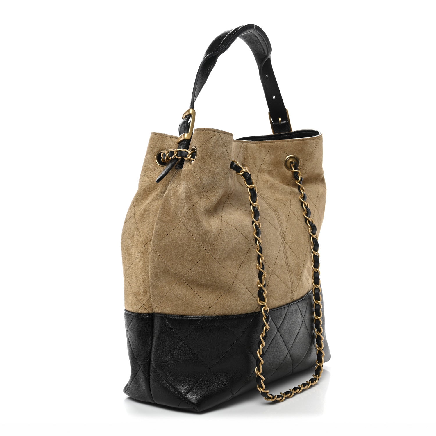 Chanel Suede Calfskin Shiny Lambskin Quilted Coco Base Shopping Bag Beige Black 3 of 11