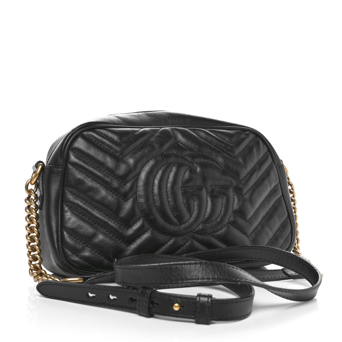Calfskin Matelasse Small GG Marmont Chain Shoulder Bag Black