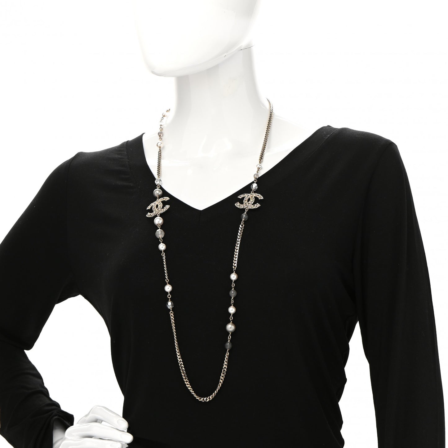 Gripoix Pearl CC Long Necklace Gold
