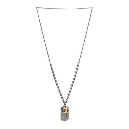 Chanel Ruthenium ID Dog Tag Charm Necklace Silver Gold 2 of 4