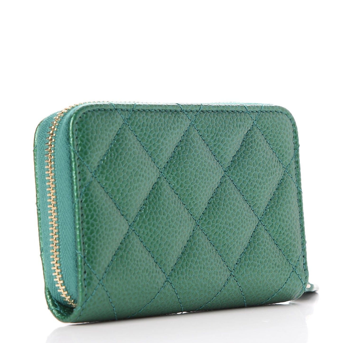 Metallic Caviar Quilted Zip Coin Purse Green
