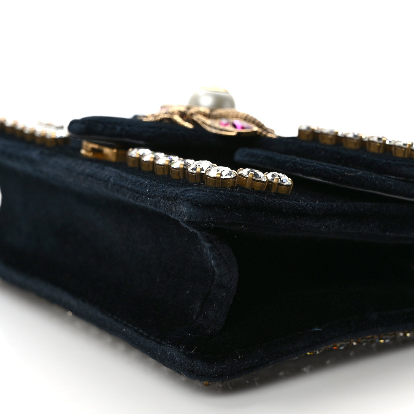 Velvet Crystal Mini Bee Broadway Shoulder Bag Black