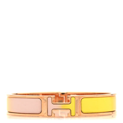 Hermes Enamel Narrow Clic Clac H Fusion Bracelet PM Rose Candeur Jaune Tennis 1 of 5
