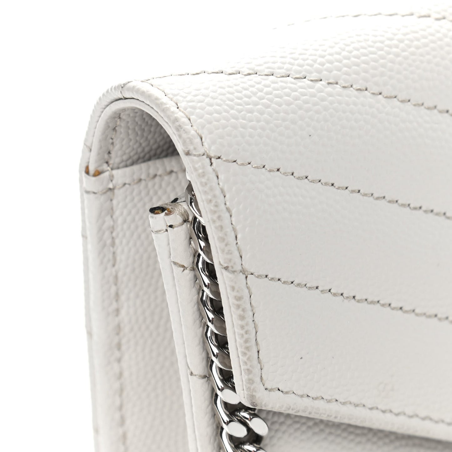 Grain De Poudre Matelasse Chevron Monogram Envelope Chain Wallet Optical White