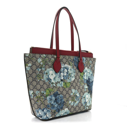 Gucci GG Supreme Monogram Blooms Medium Zippered Bucket Tote Beige Blue Navy Hibiscus Red 3 of 10