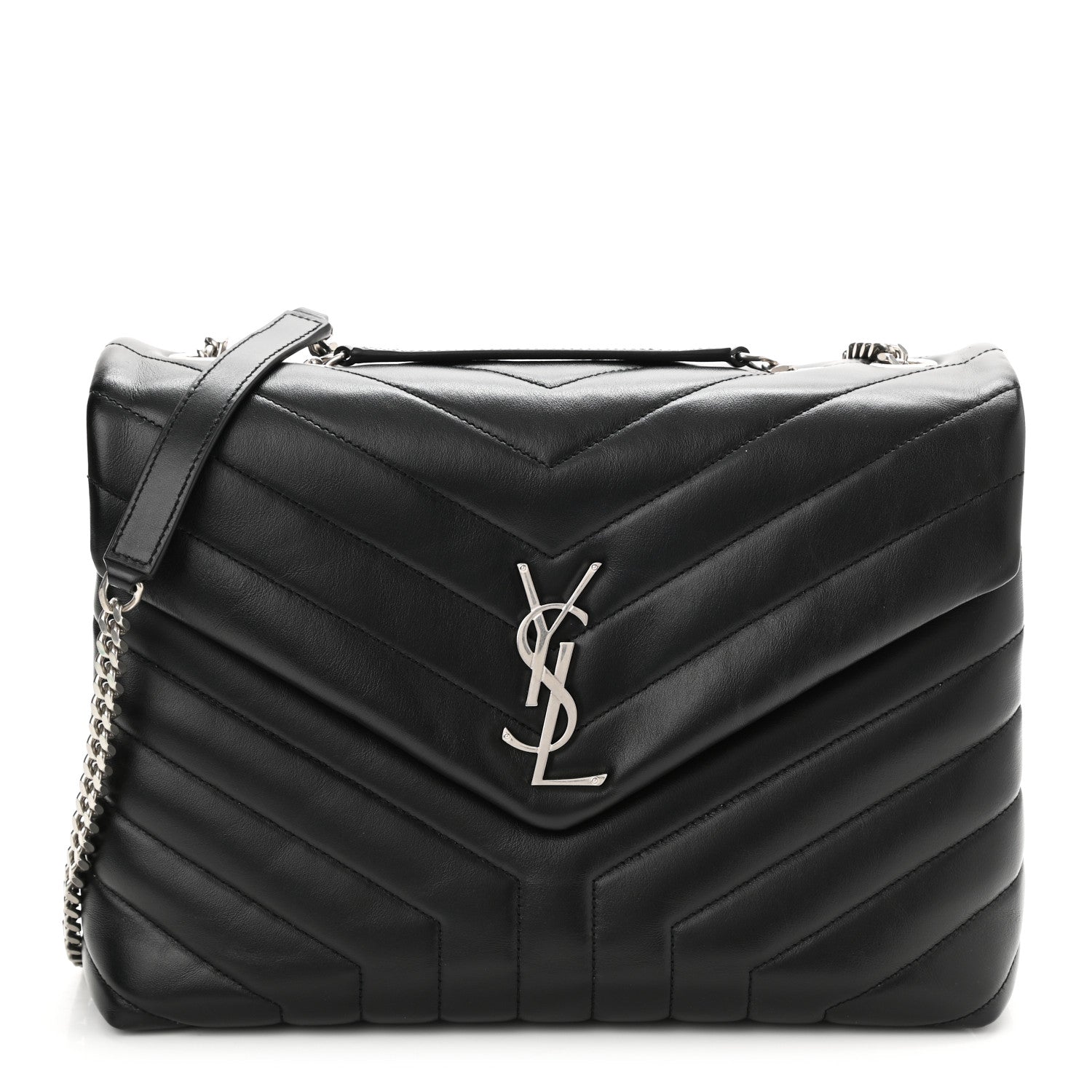 Saint Laurent Calfskin Y Quilted Monogram Medium Loulou Chain Satchel Black 1 of 9