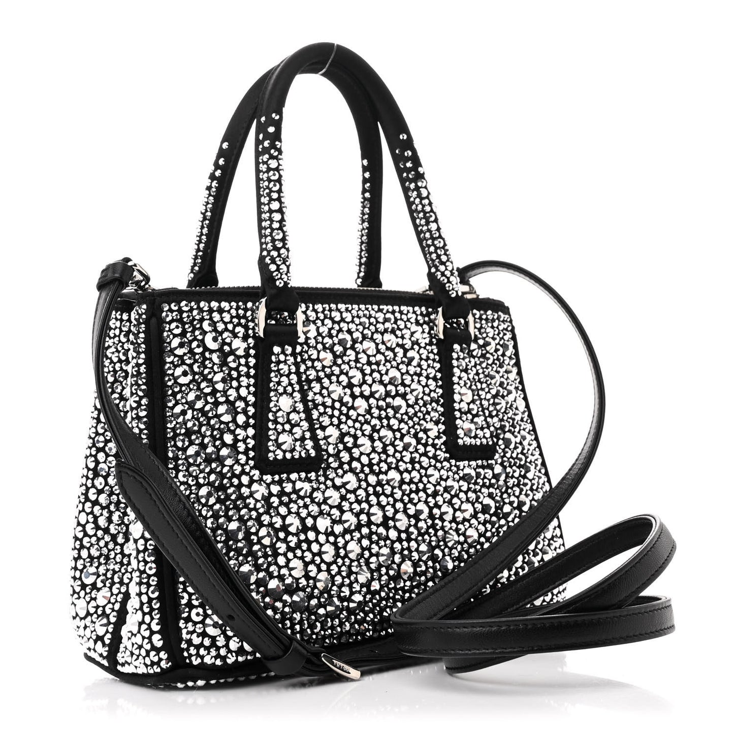 Satin Crystal Mini Galleria Double Zip Tote Metal